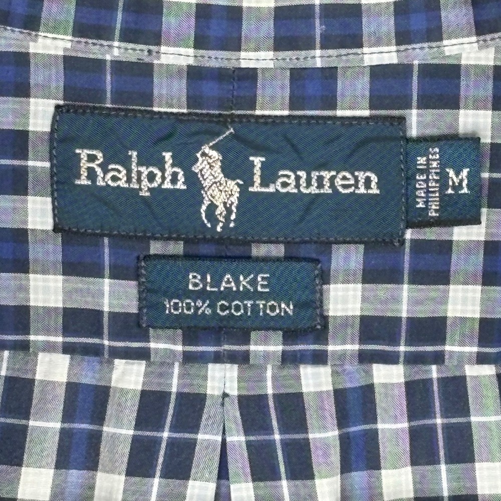 Ralph Lauren Blake Shirt M Short Sleeve Blue White Pony Check Button Down Men - Picture 9 of 11
